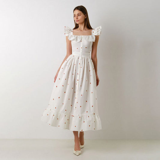 Robe florale française à col carré pour femmes