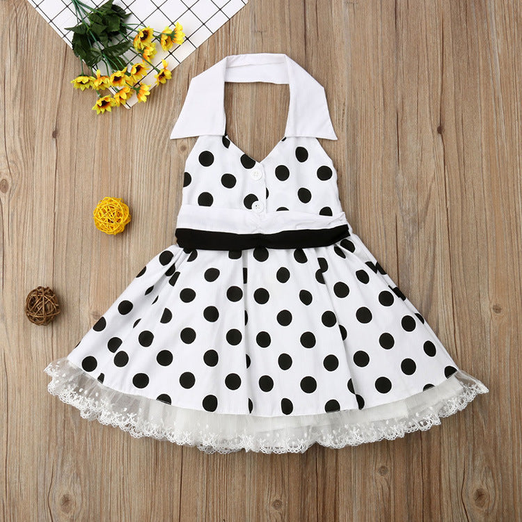 Vestido de princesa lindo de algodón con estampado de lunares blancos Ropa para niños