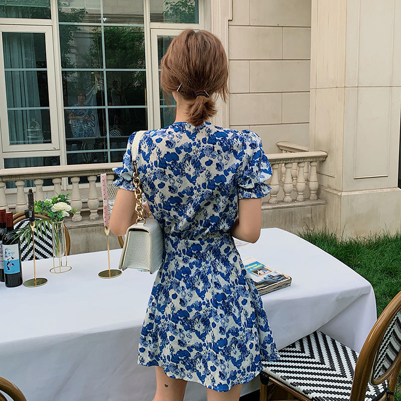 Robe à col fleuri vintage français pour femmes