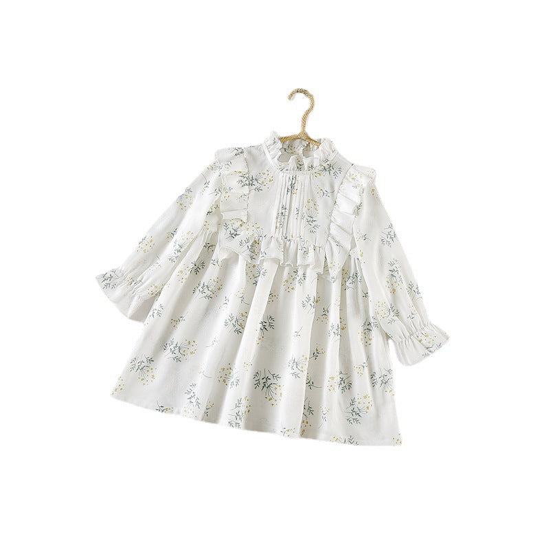 Robe à volants et manches bouffantes pour bébé fille, douce robe florale à col carré