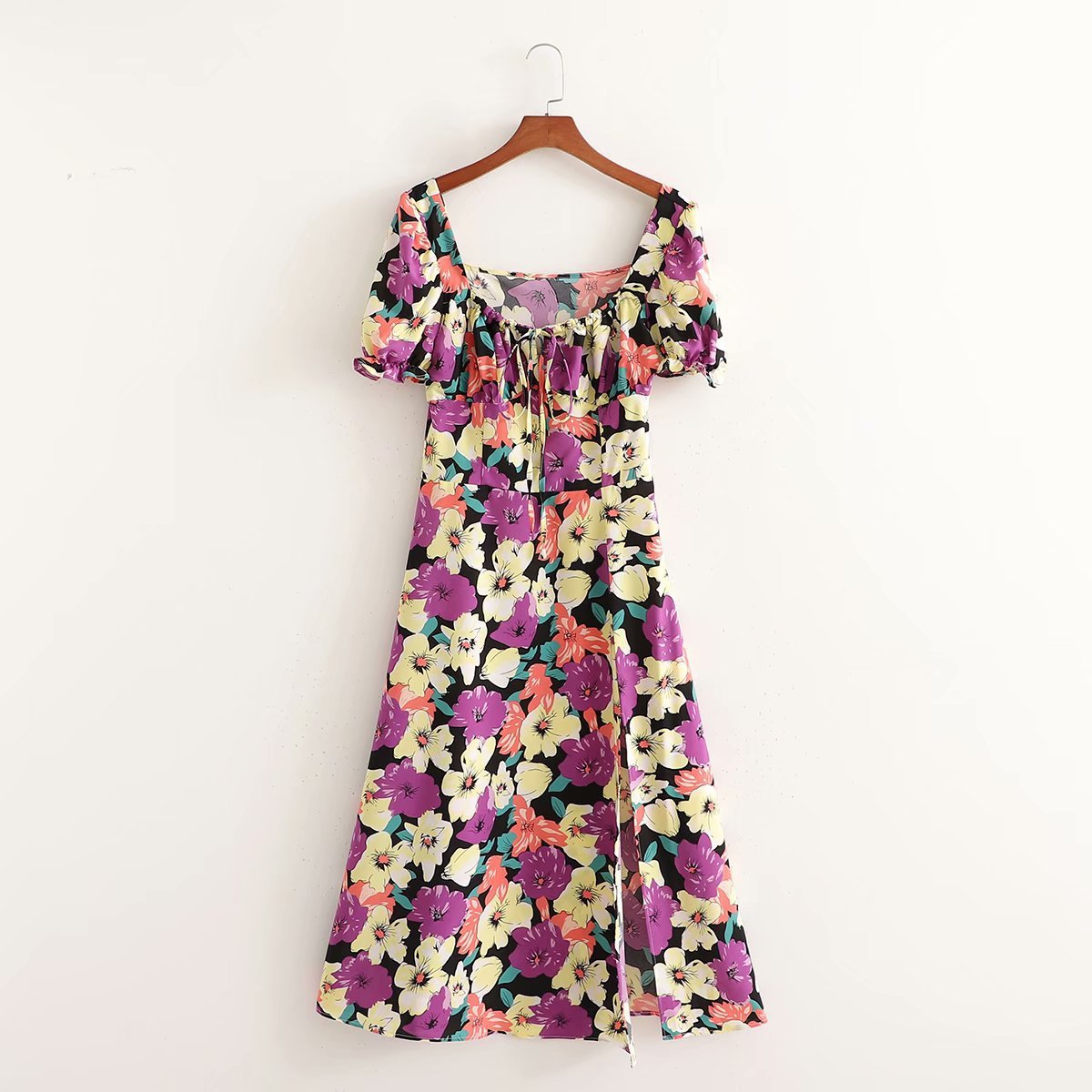 Robe florale à fleurs pour femme, manches bouffantes, taille haute, style Hepburn, été