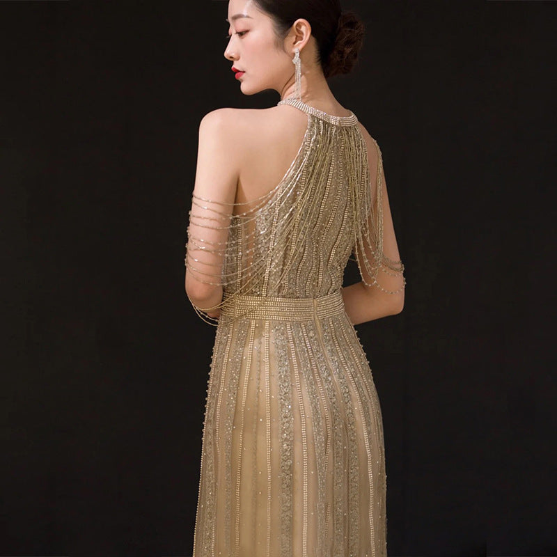 Robe de banquet champagne slim à la mode pour femmes