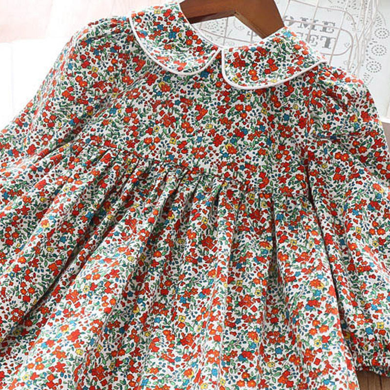 Robe en coton à manches longues pour fille avec petites fleurs