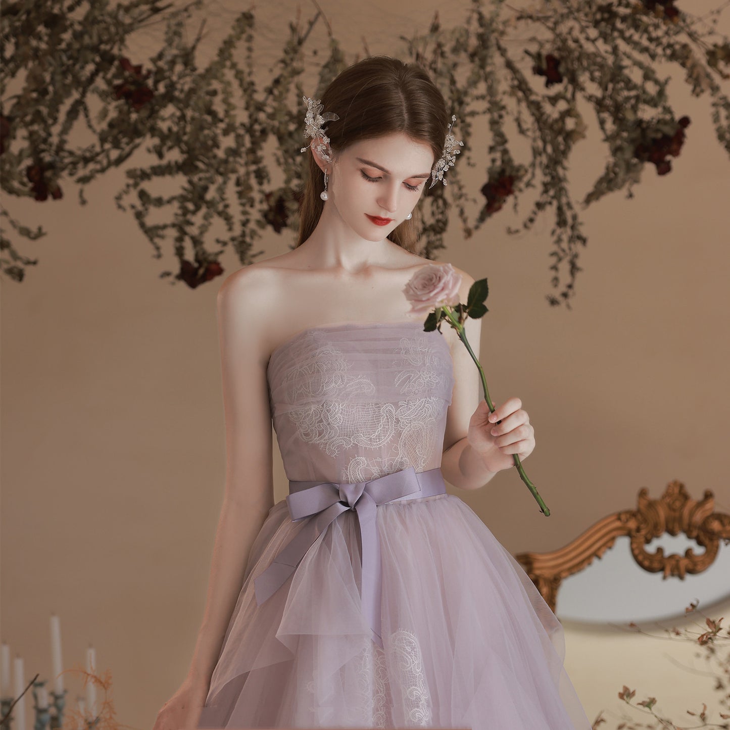 Robe longue bustier violette à la mode pour femmes