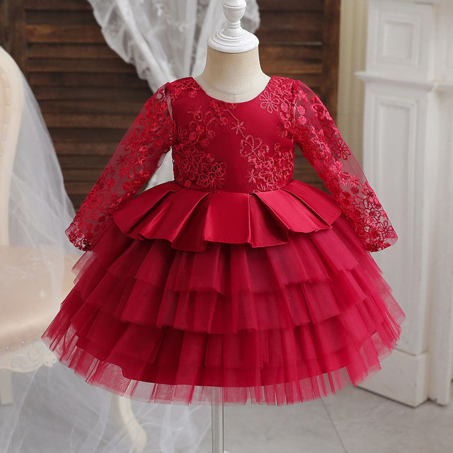 Robe d'anniversaire pour filles de 1 an, Costume de fleur de mariage en dentelle