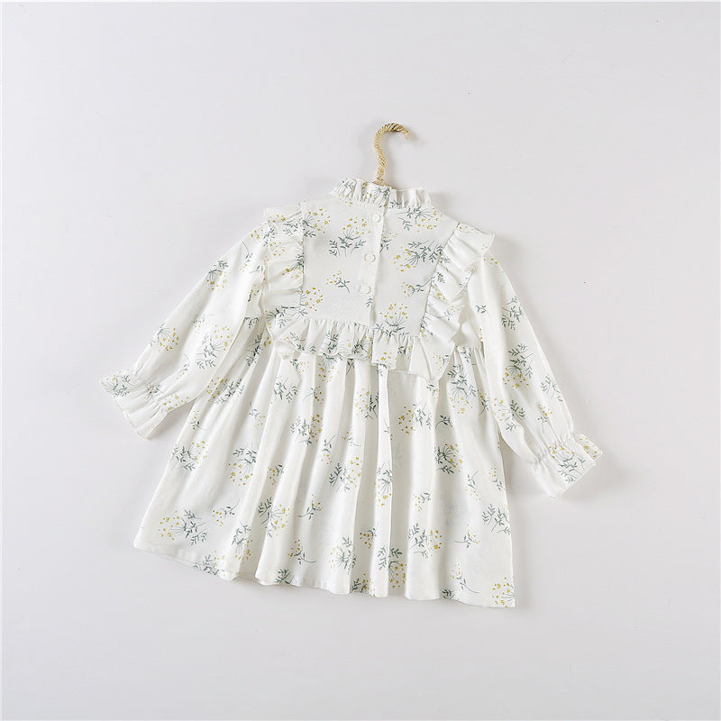 Robe à volants et manches bouffantes pour bébé fille, douce robe florale à col carré