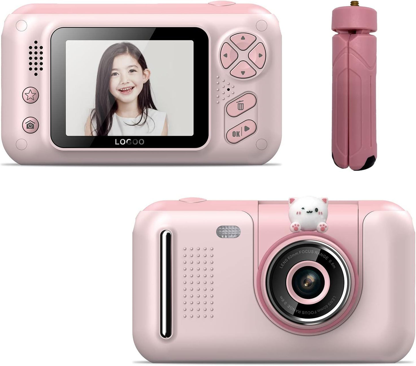 Appareil photo pour enfants, appareil photo numérique à selfie pour enfants pour filles et garçons de 3 à 12 ans avec résolution photo de 20 MP, caméra vidéo HD 1080P avec carte SD de 32 Go et perche à selfie