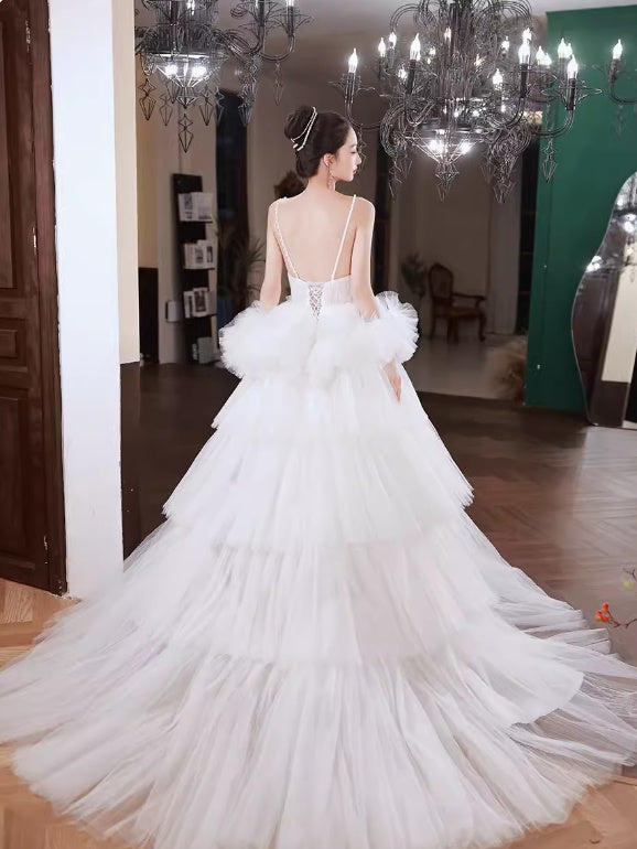 Vestido de novia ligero con tirantes blanco temperamento francés Pettiskirt