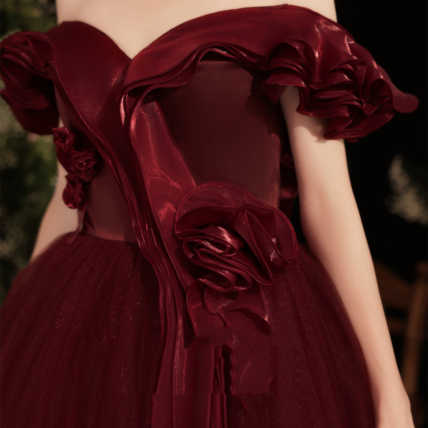 Robe de dîner rouge Grace à épaules dénudées