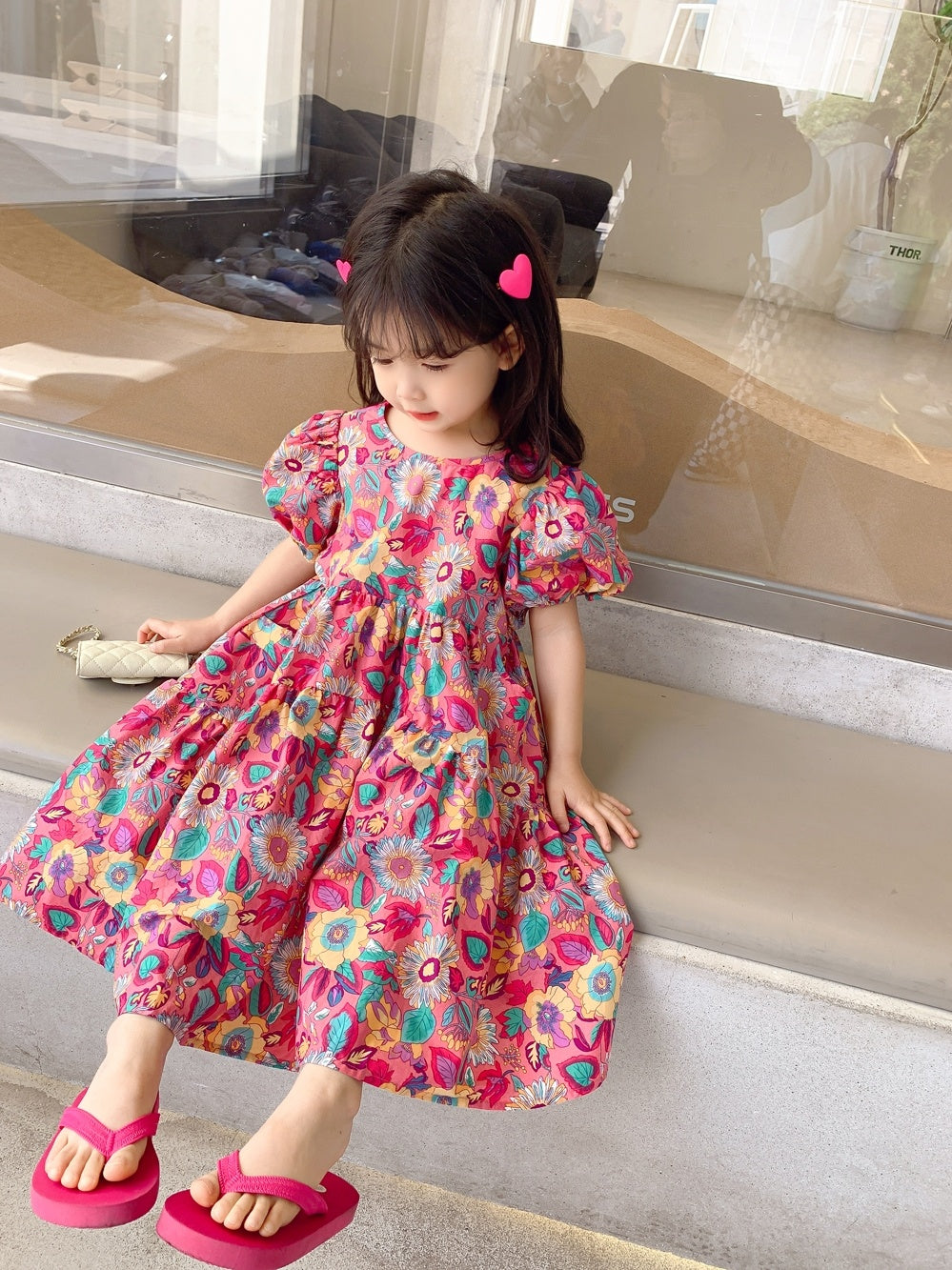 Robe florale pour filles, manches courtes, Style occidental pour enfants, bébé