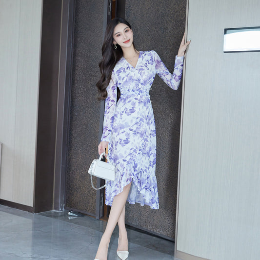 Slim Fit Mesh Floral Print Fishtail Dress