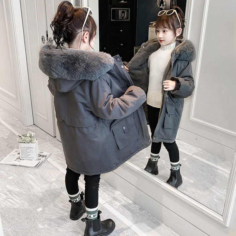 Manteau rembourré en coton à capuche doublé polaire pour fille