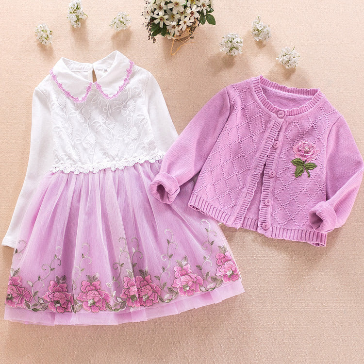 Robe deux pièces pour filles, pull à manches longues, robe de princesse, printemps