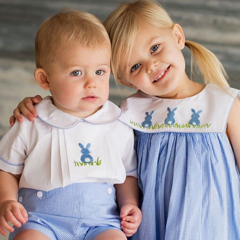 Tenue d'été pour frères et sœurs pour enfants, à carreaux de Style occidental