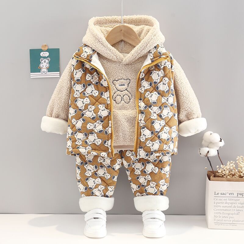 Boys' Hooded And Thickened Sweater Cartoon Vest