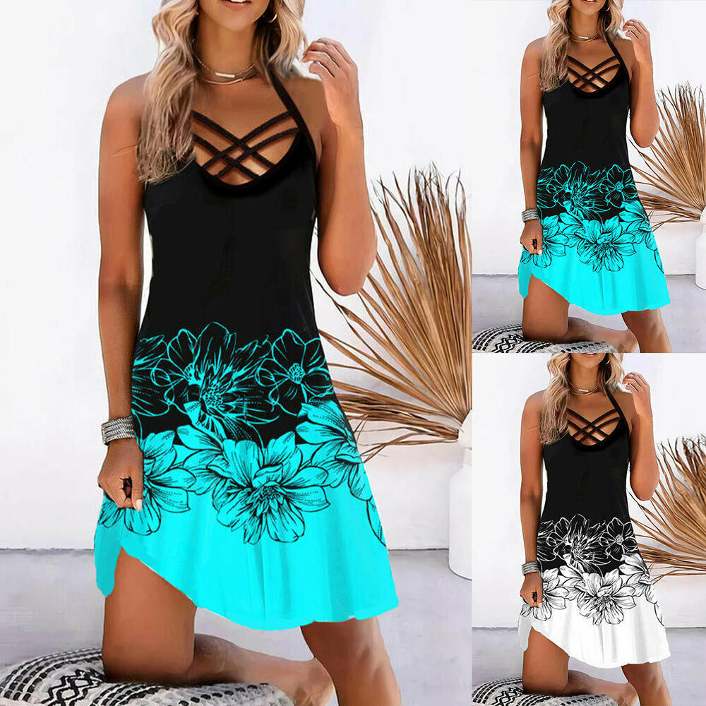 Robe de plage sans manches florale pour dames sexy