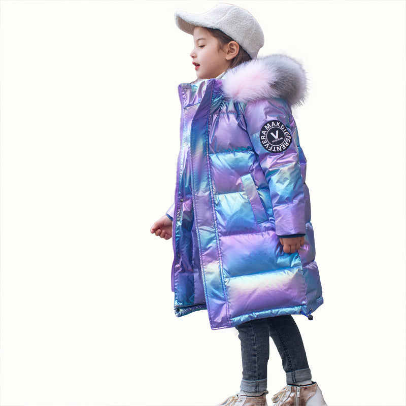 Children's Down Jacket Girls' Mid-length Korean Style Western Style Medium And Large Children Girl