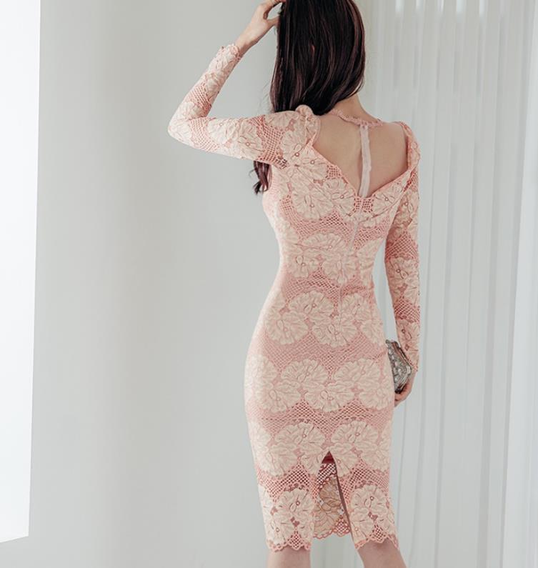 Slim Fit Hip Dress Slit Lace Dress