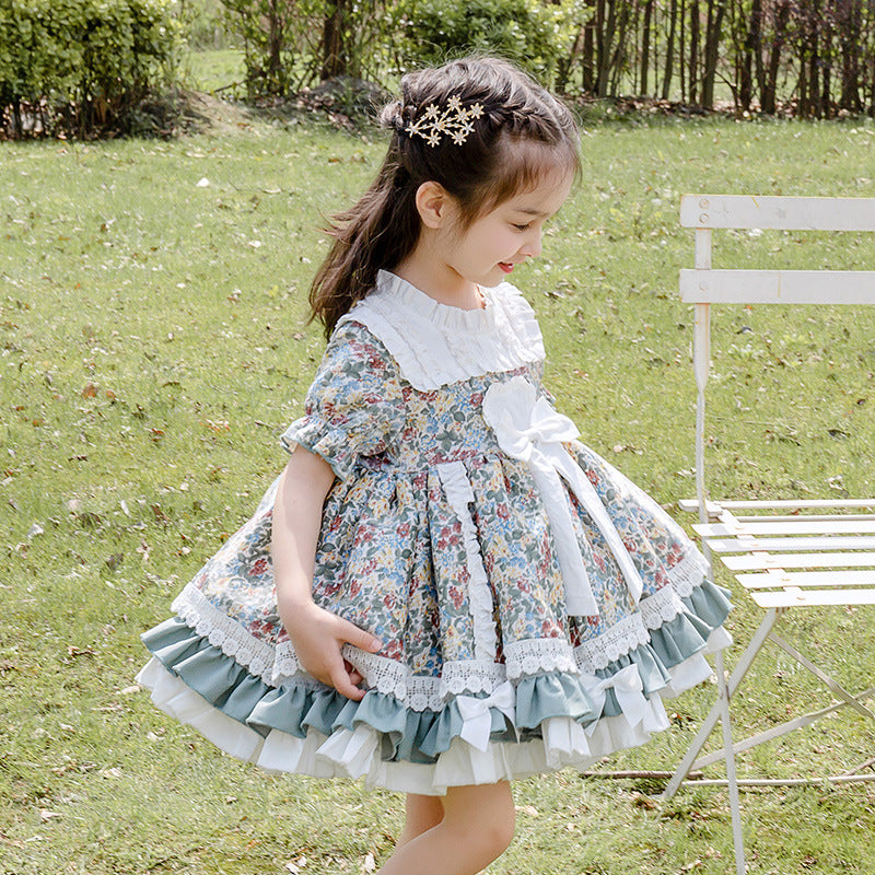 Robe florale à manches courtes pour bébé fille, mignonne