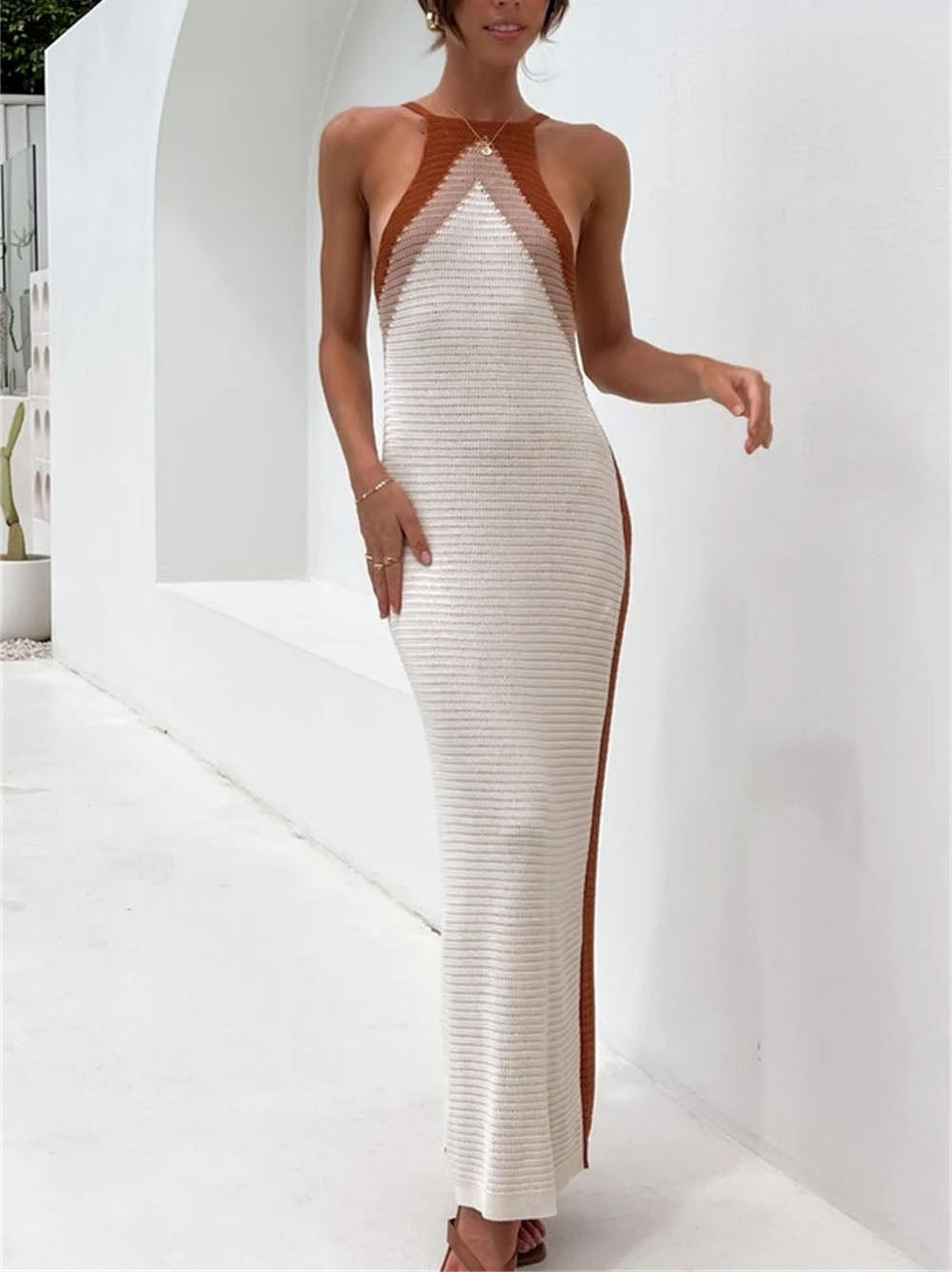 Crochet Summer New Long Knitted Dress Stitching Bikini Beach Dress Crochet