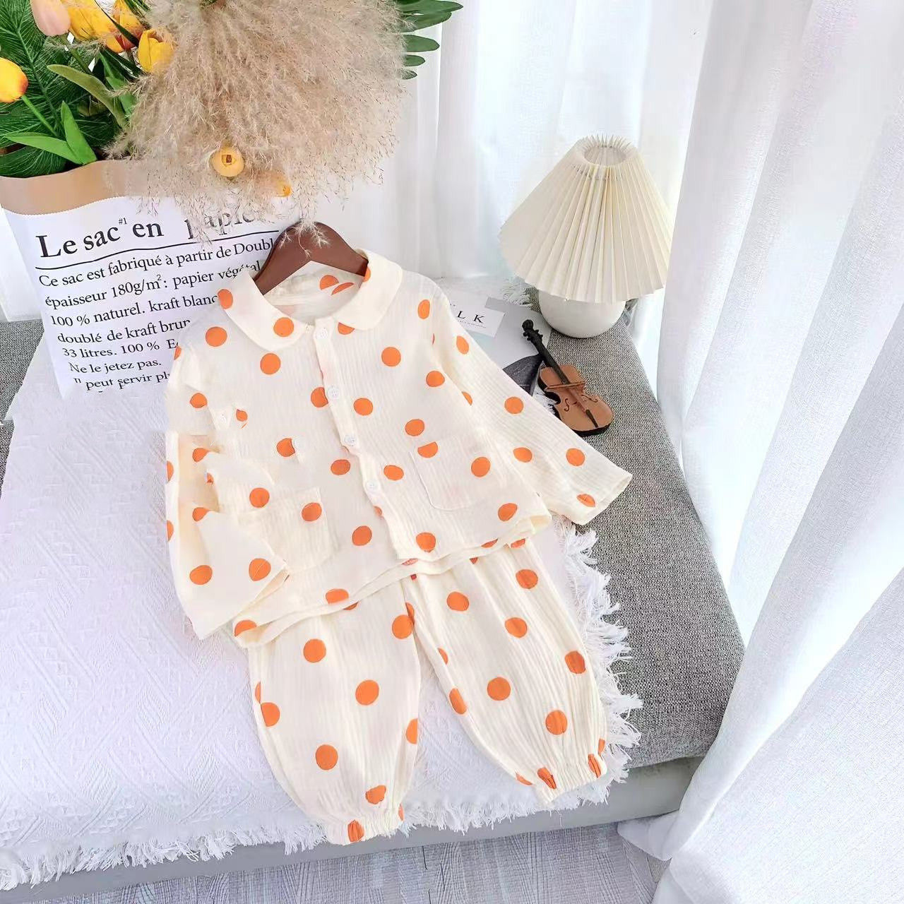 Children's Clothing Double-layer Washed Cotton Pajamas Trousers Suit