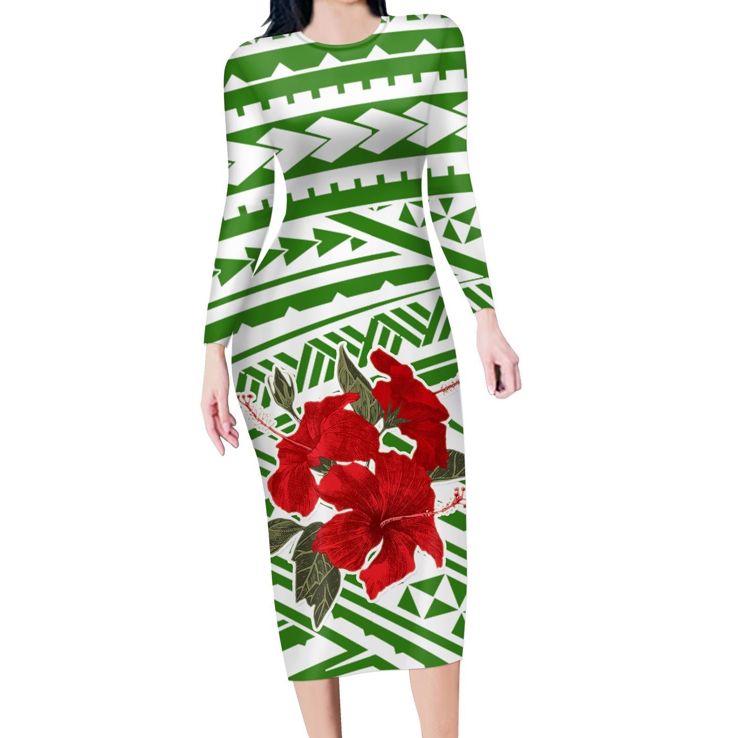 Custom Floral Long-sleeved Dress