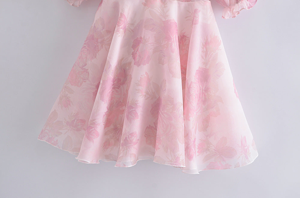 Robe de princesse rose à manches courtes en organza double couche printemps été transparente