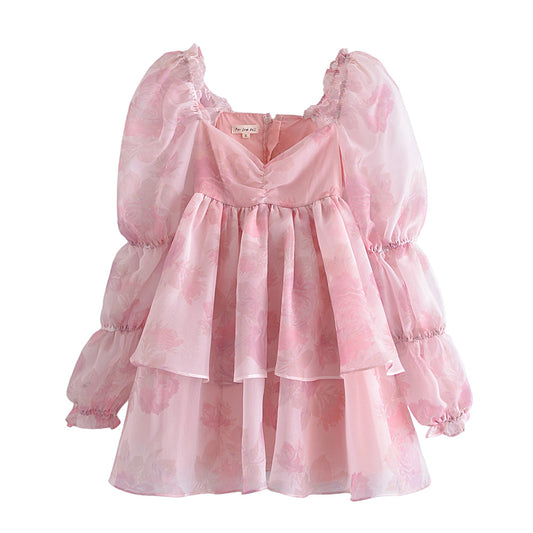 Robe bouffante multicouche pour femmes, imprimé clair de lune, Lotus Rhizome, nœud, Mini robe de princesse transparente, printemps été