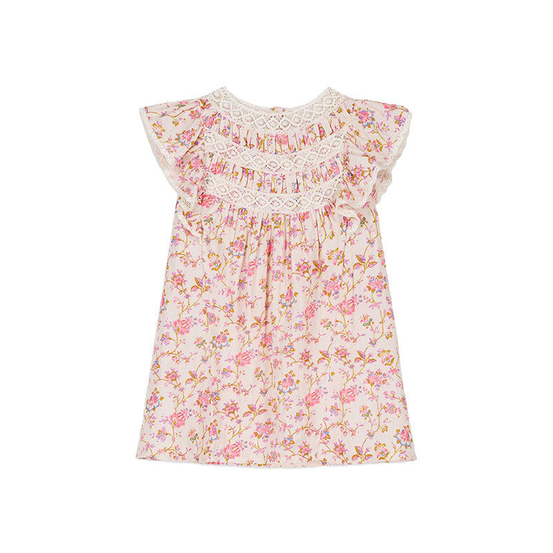 Robe d'été pour enfants, Style ethnique, vacances, motif Floral, revers, bord en dentelle