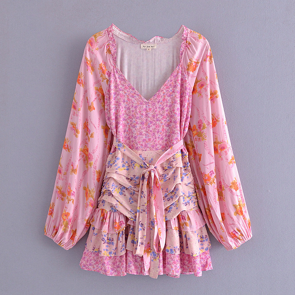 Petit pull frais d'automne, couleur rose, imprimé assorti, taille haute, robe pour femmes