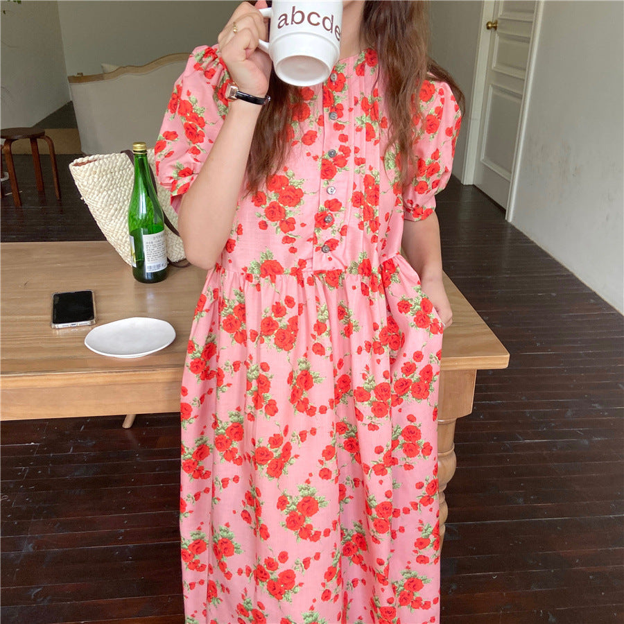 Loose High-waisted Floral Long Dress