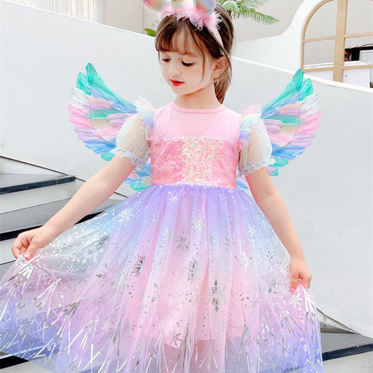 Girls Dress Colorful Angel With Wings