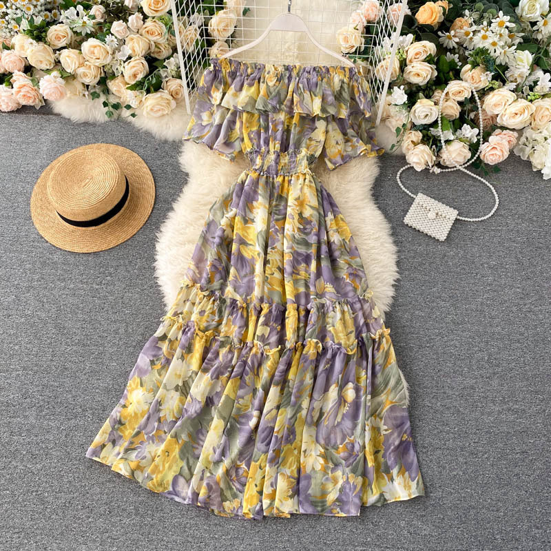 Chiffon Summer Skirt Floral Neckline Dress