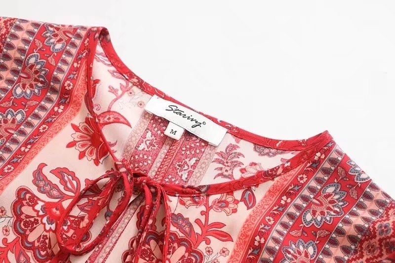 Vestido largo de manga larga con estampado de rayón para mujer para vacaciones de verano