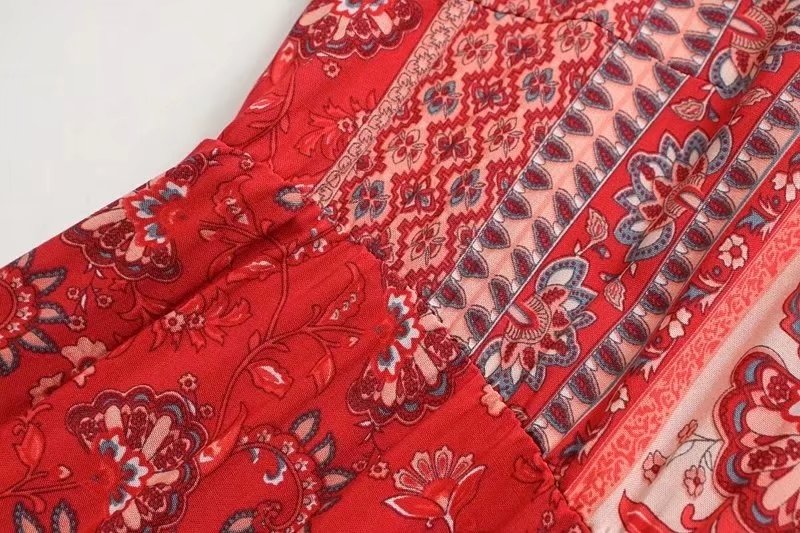 Vestido largo de manga larga con estampado de rayón para mujer para vacaciones de verano