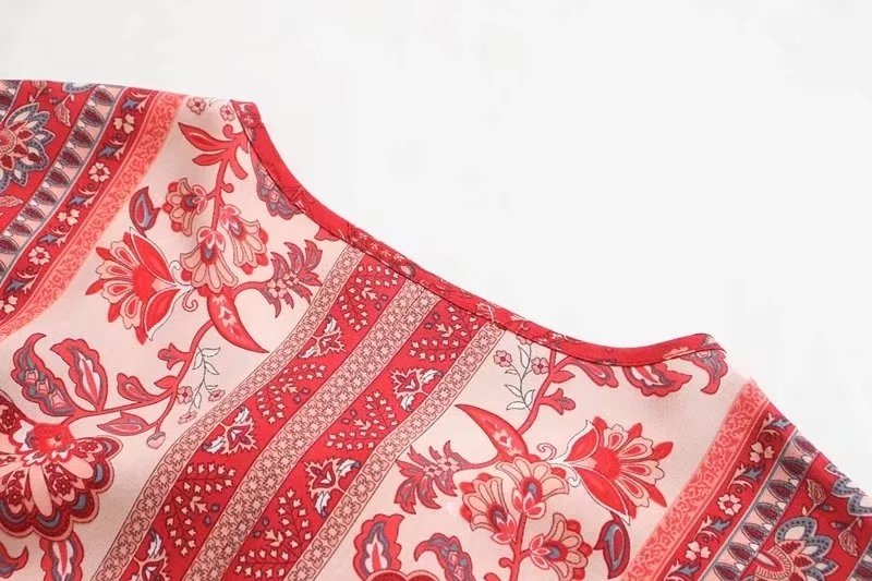 Vestido largo de manga larga con estampado de rayón para mujer para vacaciones de verano