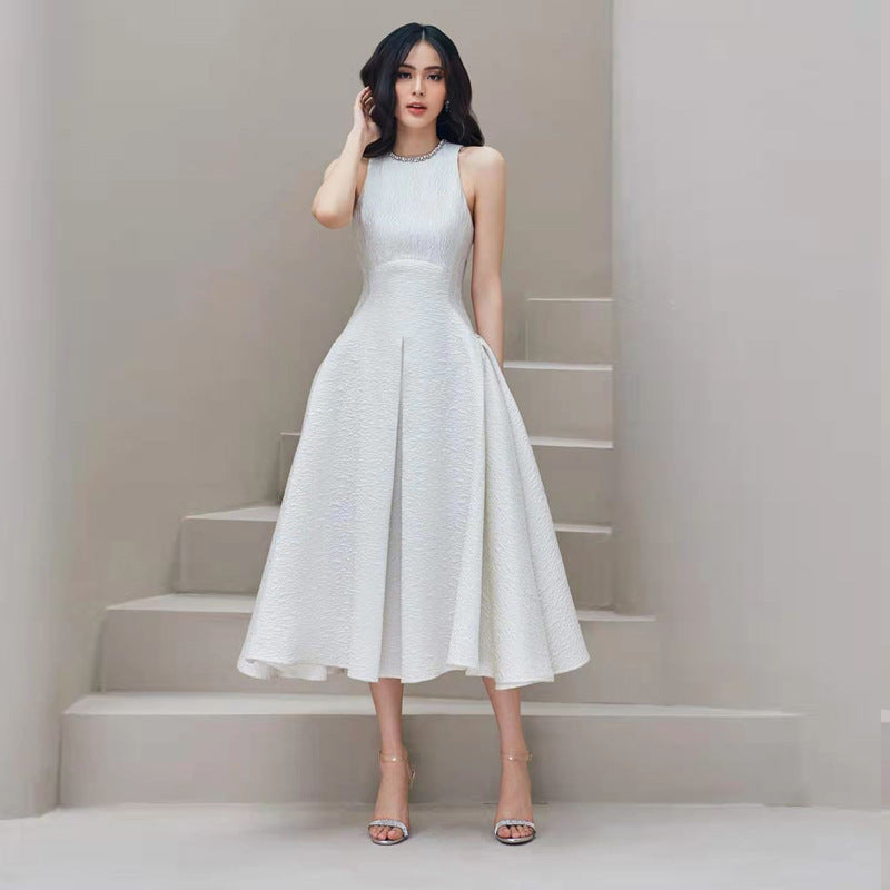 Women's White Temperament Goddess Long Dress Dress