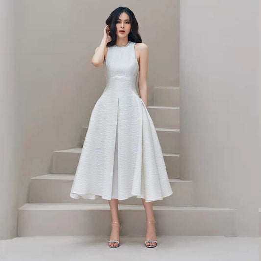 Vestido largo de diosa del temperamento blanco para mujer