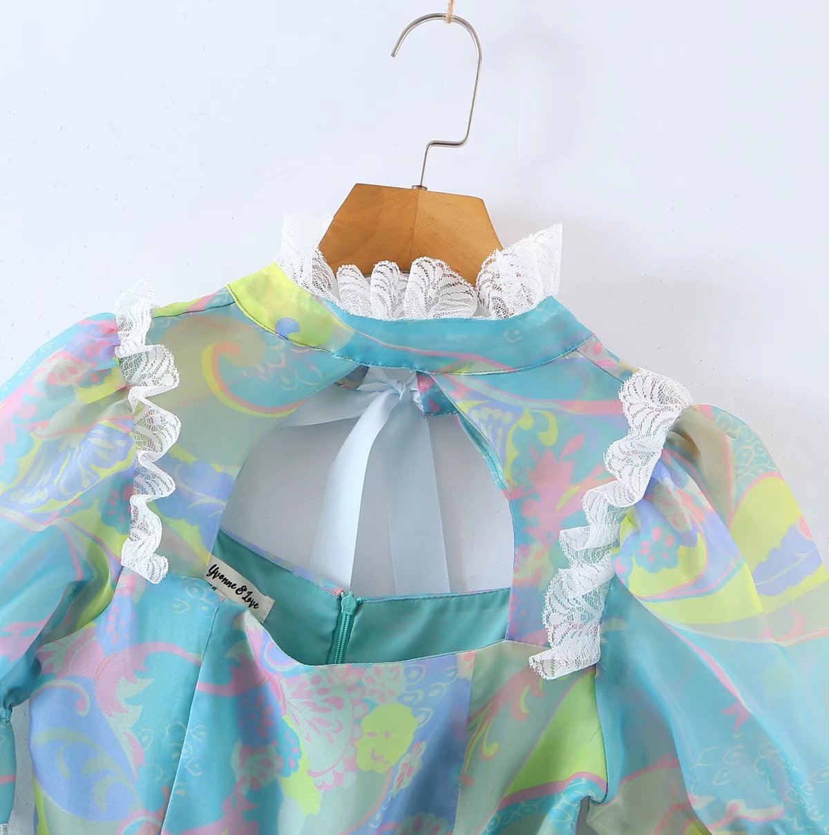 Vestido de princesa de encaje de hongo dulce, vestido de niña con recorte y espalda descubierta, vestido transparente con estampado de anacardo para primavera y verano