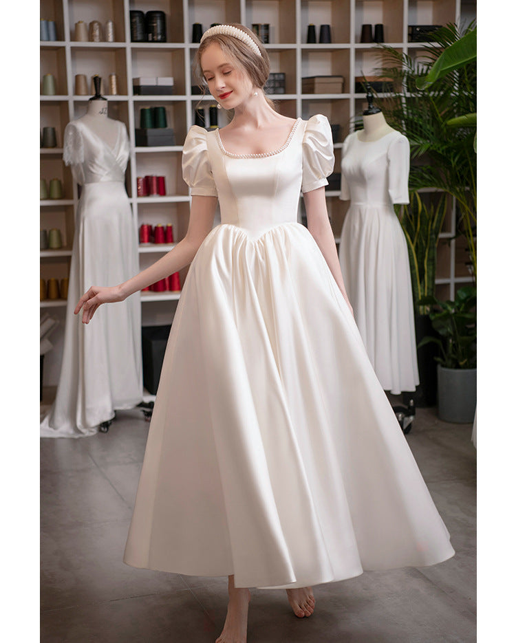 Women's Graceful And Fashionable French Satin Light Wedding Dress