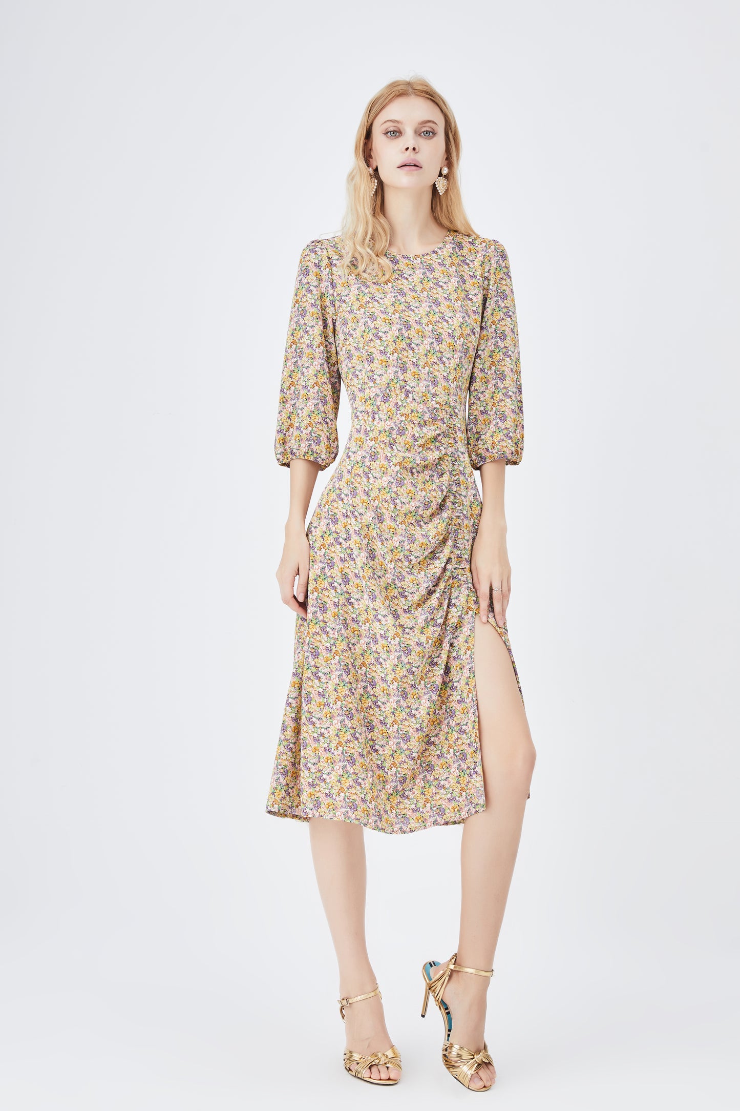 Robe pour femmes printemps été français avancé rétro coréen col carré romantique à fleurs