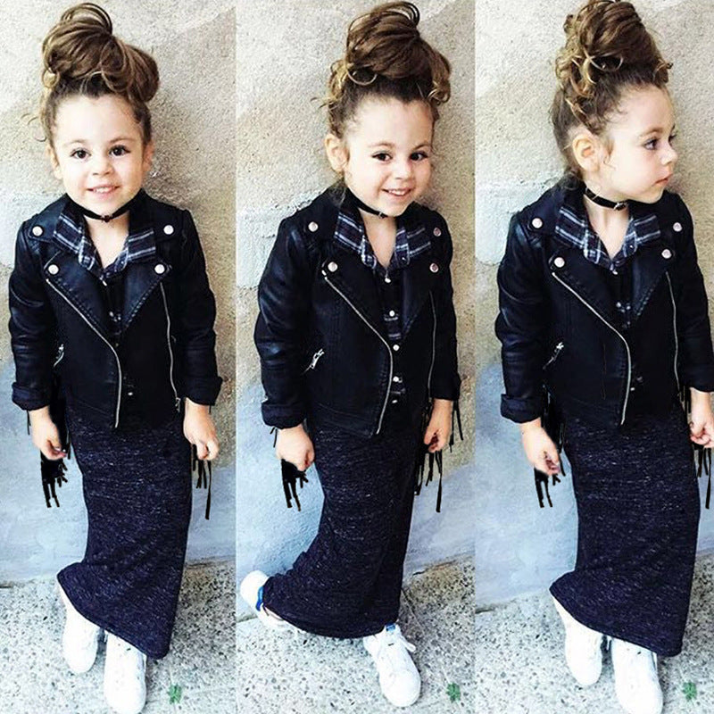 Children's European And American Style  Children's Wear Tassel Leather Jacket