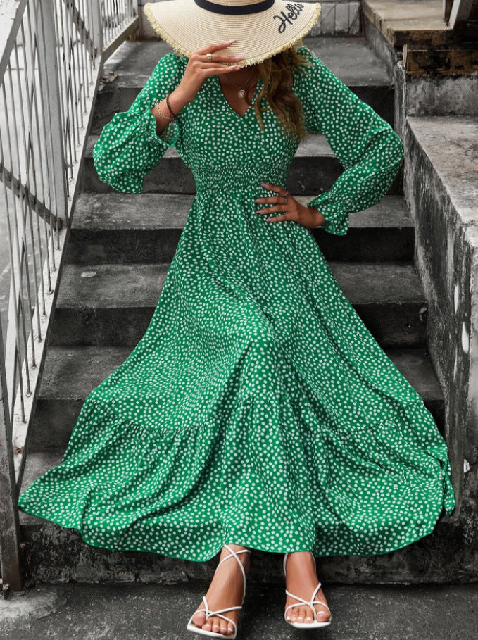 Robe longue fleurie à col en V Vêtements pour femmes