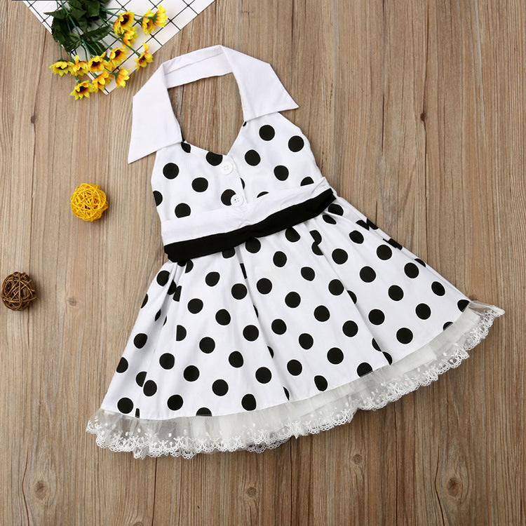 Vestido de princesa lindo de algodón con estampado de lunares blancos Ropa para niños