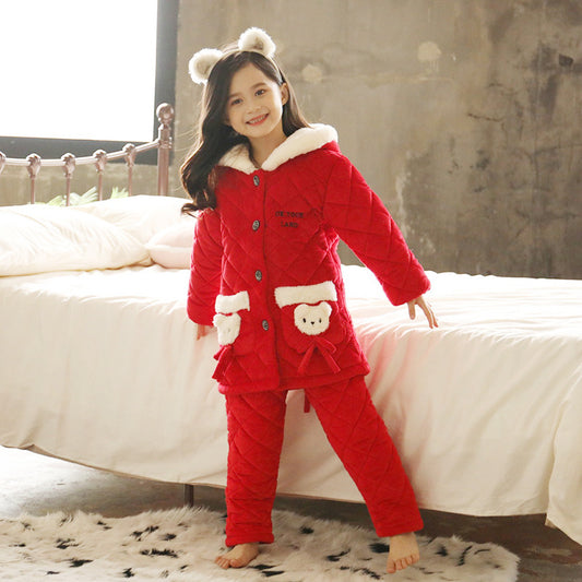 Children coral fleece pajamas women