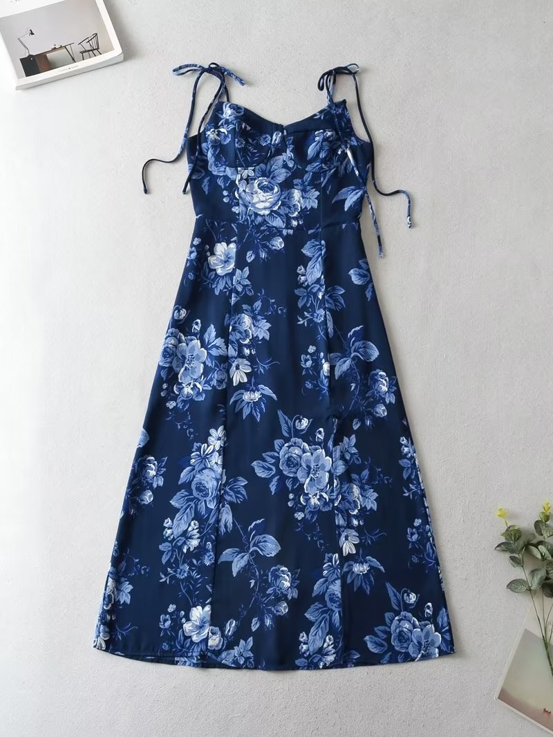 Ropa de mujer Vestido de tirantes con abertura y estampado floral de verano