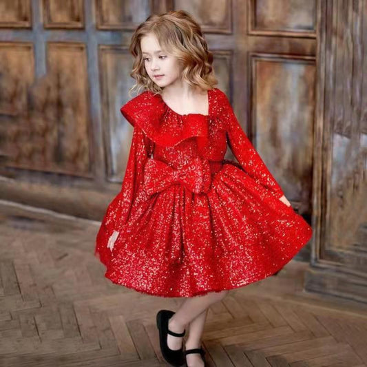 Children Girls Long Sleeve Pleated Princess Dress