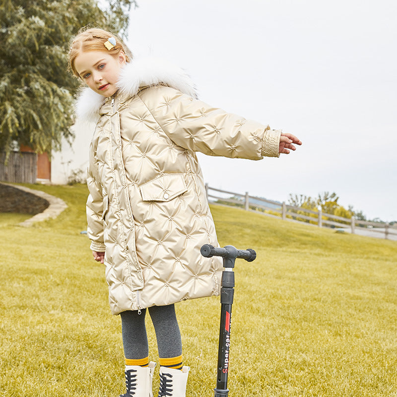 Girls' Mid-length Western Style Down Jacket