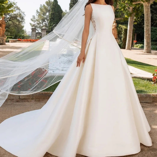 Robe de mariée en Satin, dentelle rétro française, Texture avancée, Slim, Simple, élégante, traînante