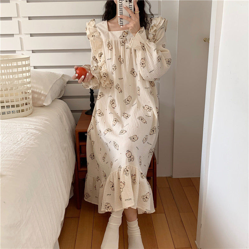 Yarn Cotton Lace Cartoon Cute Printed Homewear Dress